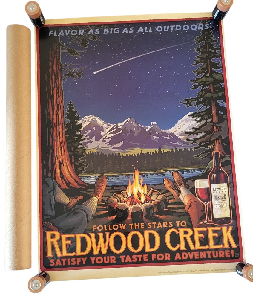 Vintage cabernet wine print REDWOOD CREEK poster ad Seirra Nevada Mountains Nice