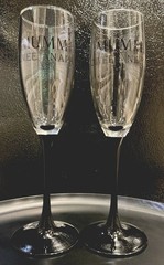 MUMM Cuvée Napa Black Stemmed Champagne Flutes (2) FRANCE ~ PRISTINE!