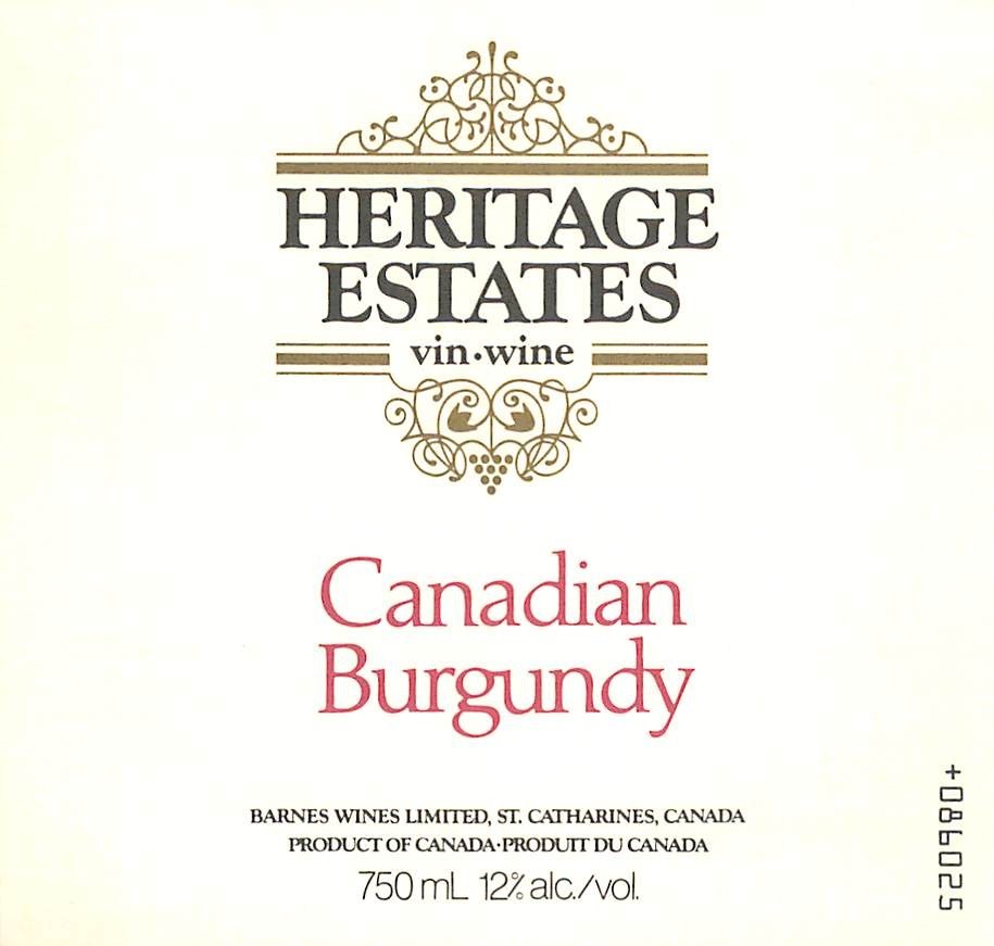 Heritage Estates Canadian Burgundy St Catharines 1970s 1980s Vtg Wine Label