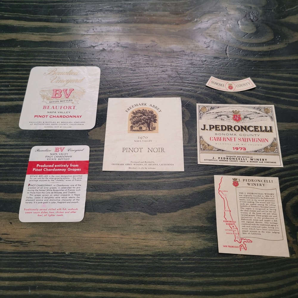 Lot of 6 Vintage California Wine Labels 1970s Beaulieu Vineyard Freemark…