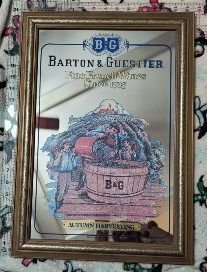 B&G Barton & Guestier Bar Mirror French Wine « Autumn Harvesting » Framed