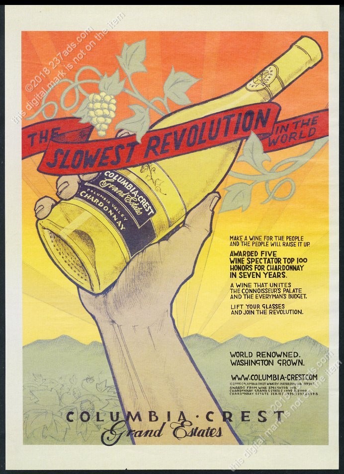2005 Columbia Crest Chardonnay wine bottle art vintage print ad