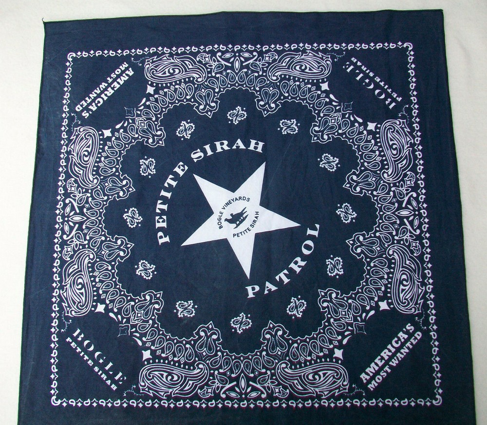 Wine Promo Bandana Blue Scarf Petite Sirah Patrol Bogle Vineyards Star Paisley