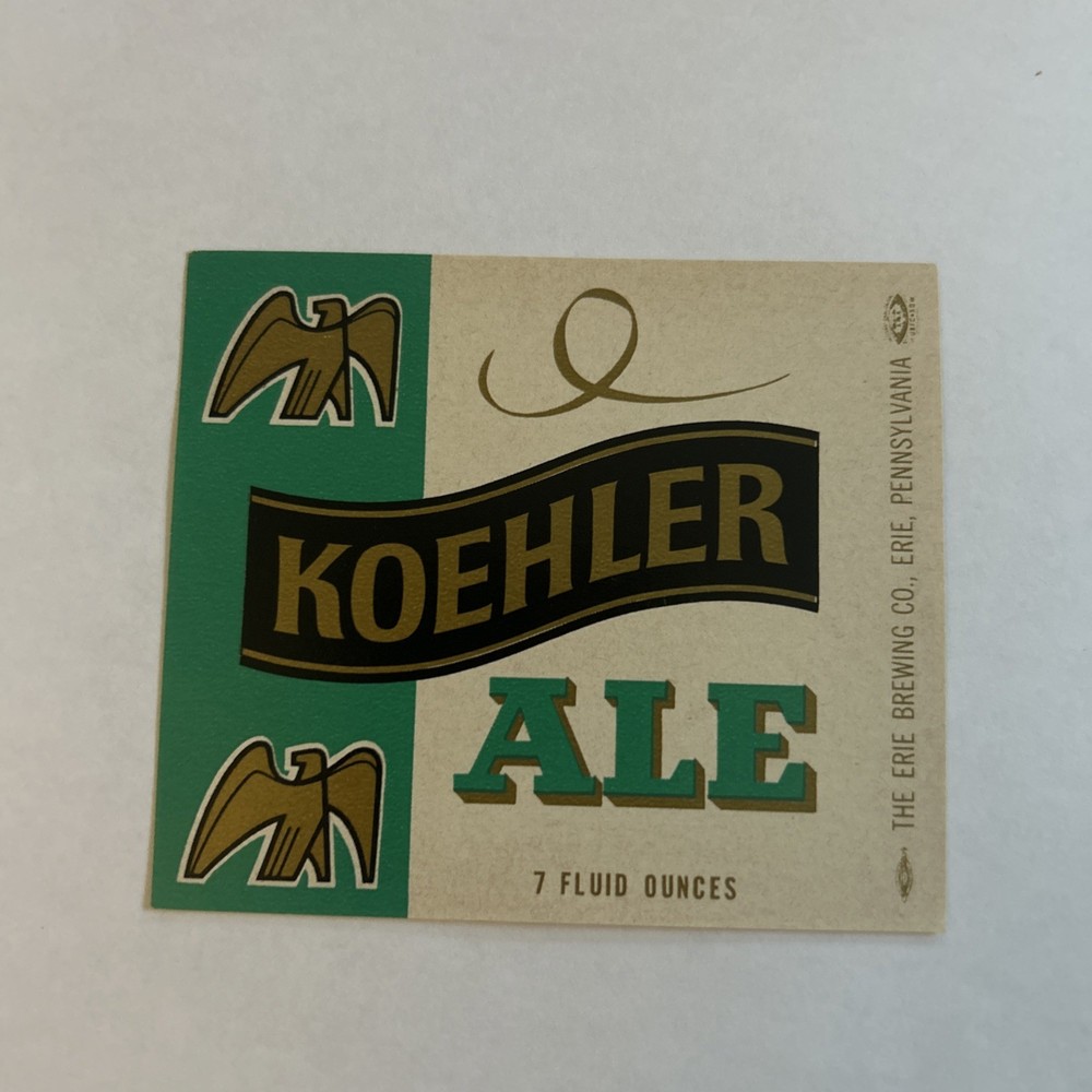 Vintage Koehler Ale Beer Paper Label Philadelphia PA Green