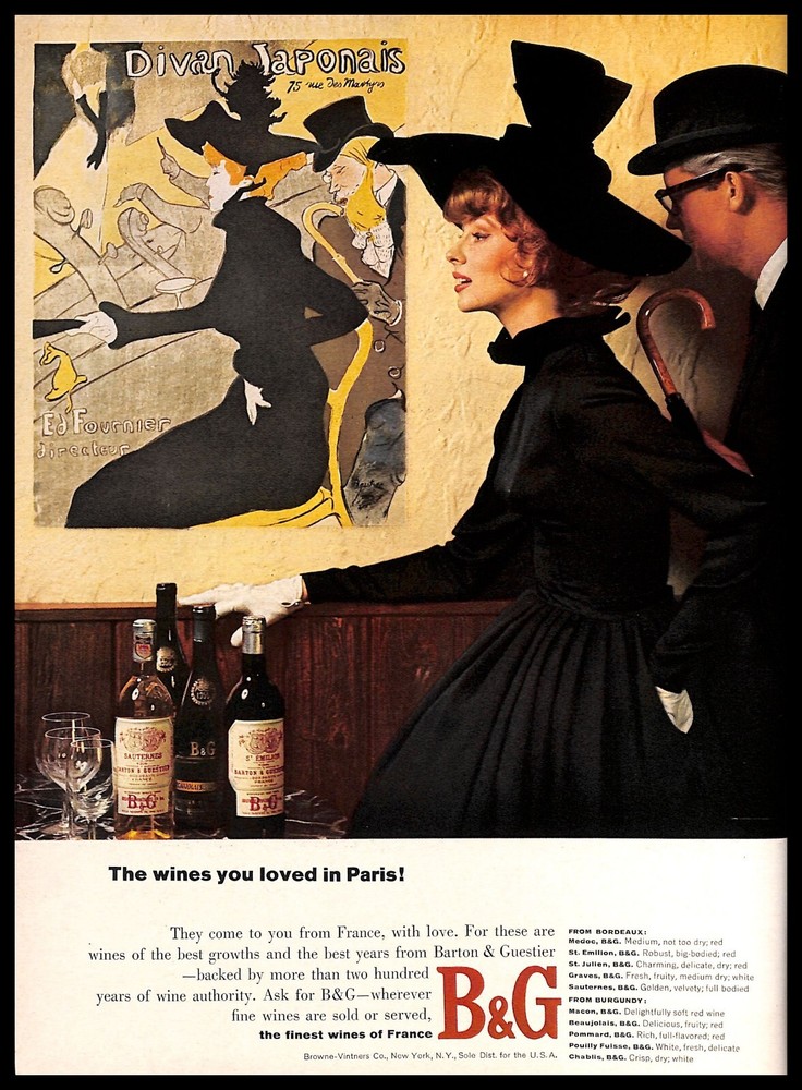 1964 B&G French Wines Vintage PRINT AD Divan Japonais Henri De Toulouse-Lautrec