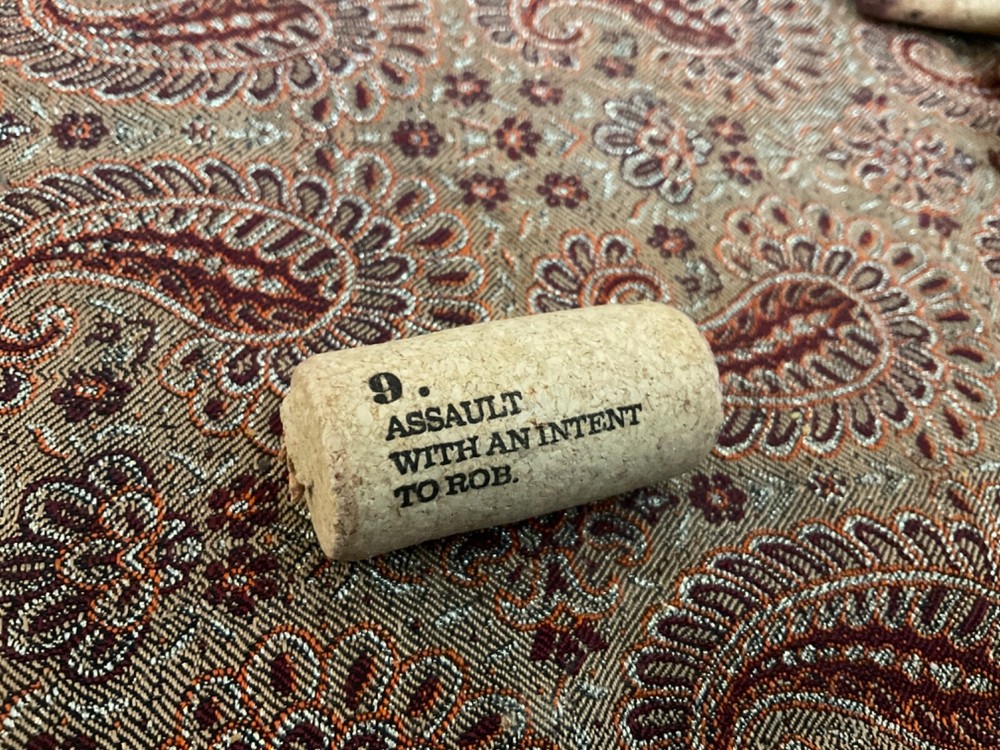 19 Crimes Collectible Wine Cork #9 Assault with an Intent to Rob Cork 9