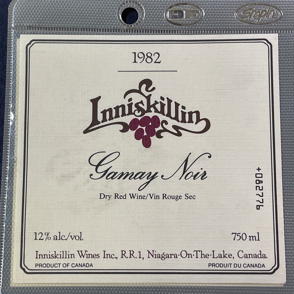 Vintage 1982 Inniskillin Winery Gamay Noir Wine UNUSED Paper Label Niagara Q90
