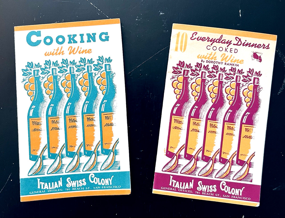 RARE 1930s ITALIAN SWISS COLONY Asti Sonoma CA Art Deco Wine Cooking Booklets(2)