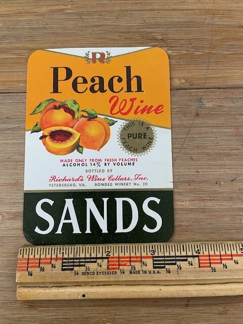 Wine Bottle Label Sands Richards Peach Flavor Vintage Original 1940&rsquo;s NOS