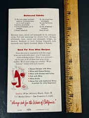 California Wine Advisory Board 1950s Vintage Meat Recipes Advertising Flyer