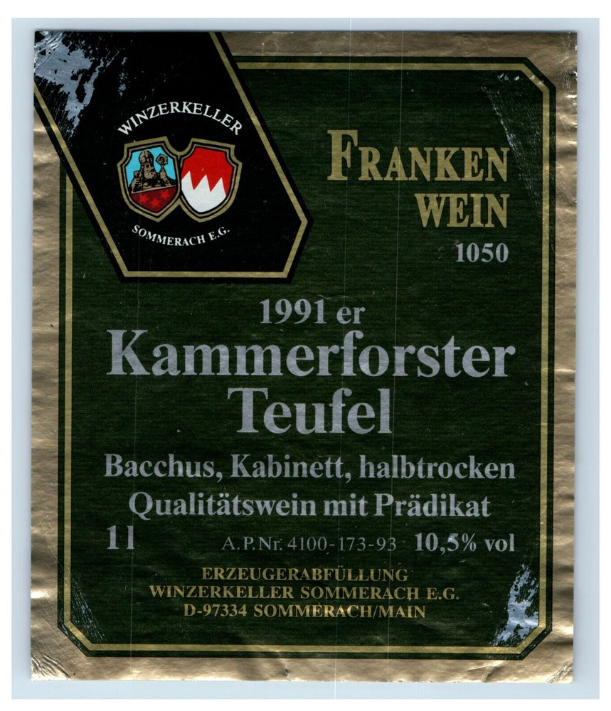 1970&rsquo;s-80&rsquo;s Franken Wein Kammerforster Teufel German Wine Label Original S18E
