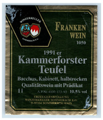 1970&rsquo;s-80&rsquo;s Franken Wein Kammerforster Teufel German Wine Label Original S18E