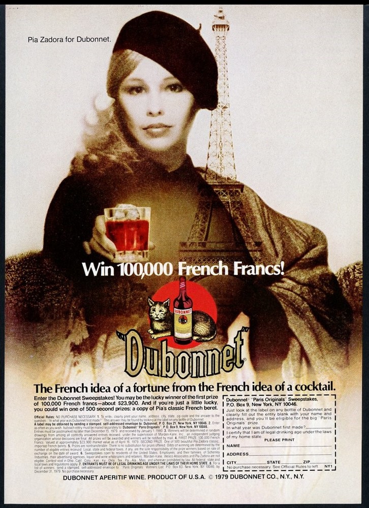 1979 Pia Zadora photo & Eiffel Tower Dubonnet vintage print ad