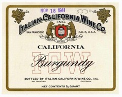 Italian California Wine Co., Brand, Burgundy, 1940s Wine Label 180
