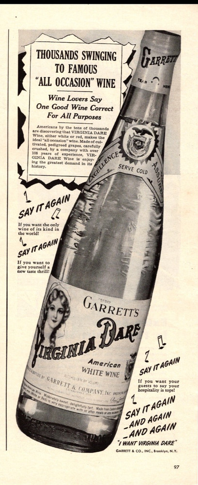 1943 WW2 Ad Garrett&rsquo;s VIRGINIA DARE American White Wine 122425