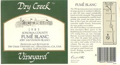 Dry Creek Sonoma County Fume Blanc Healdburg CA 1983 1980s Vtg Wine Label