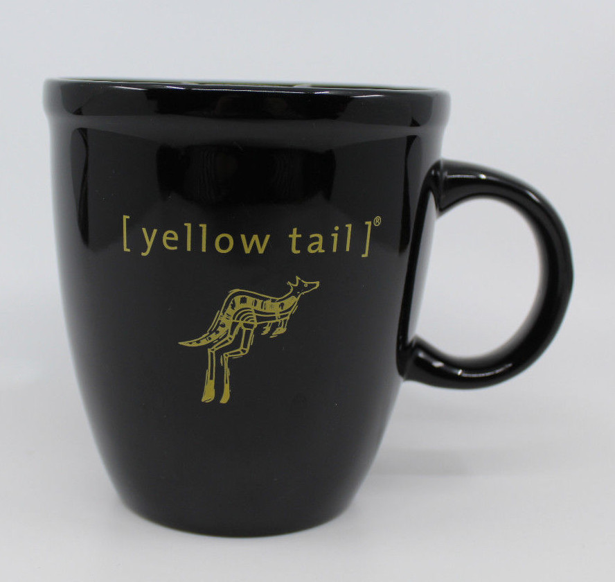Yellow Tail Wines Australian Black Ceramic Coffee Mug Cup Yellow Kangaroo Rare