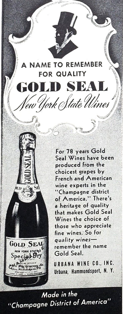 PRINT AD Gold Seal Special Dry Champagne 1943 New York State Wine SMALL 2×6