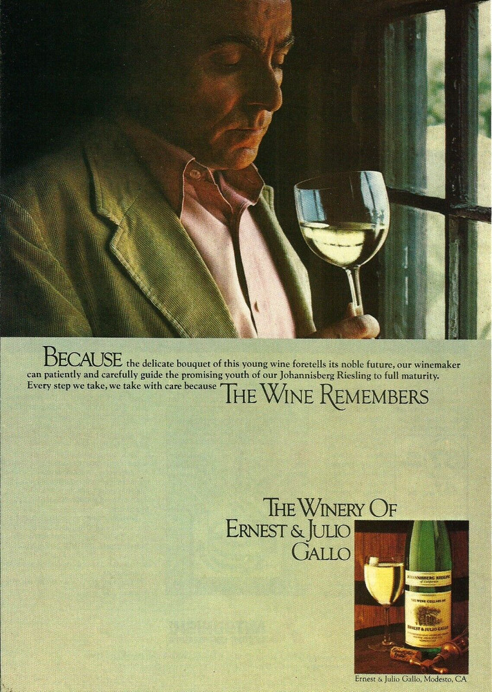 1979 Ernest & Julio Gallo Johannisberg Riesling The Wine Remembers vtg Print AD