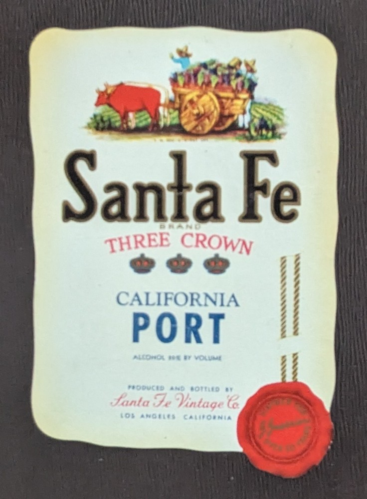 SANTA FE California Port Wine Label « Three Crown » Unused