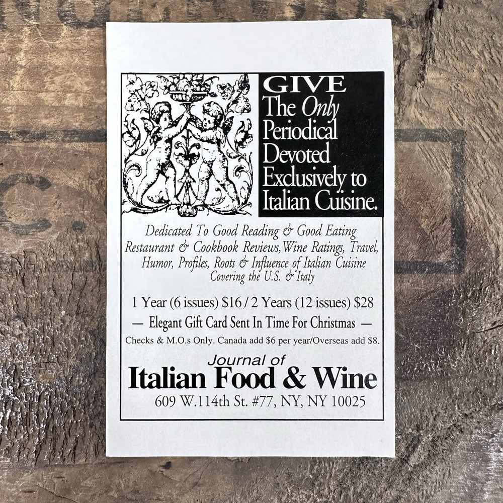 Journal Of Italian Food Wine Vintage Print Ad NYC Culinary Advert