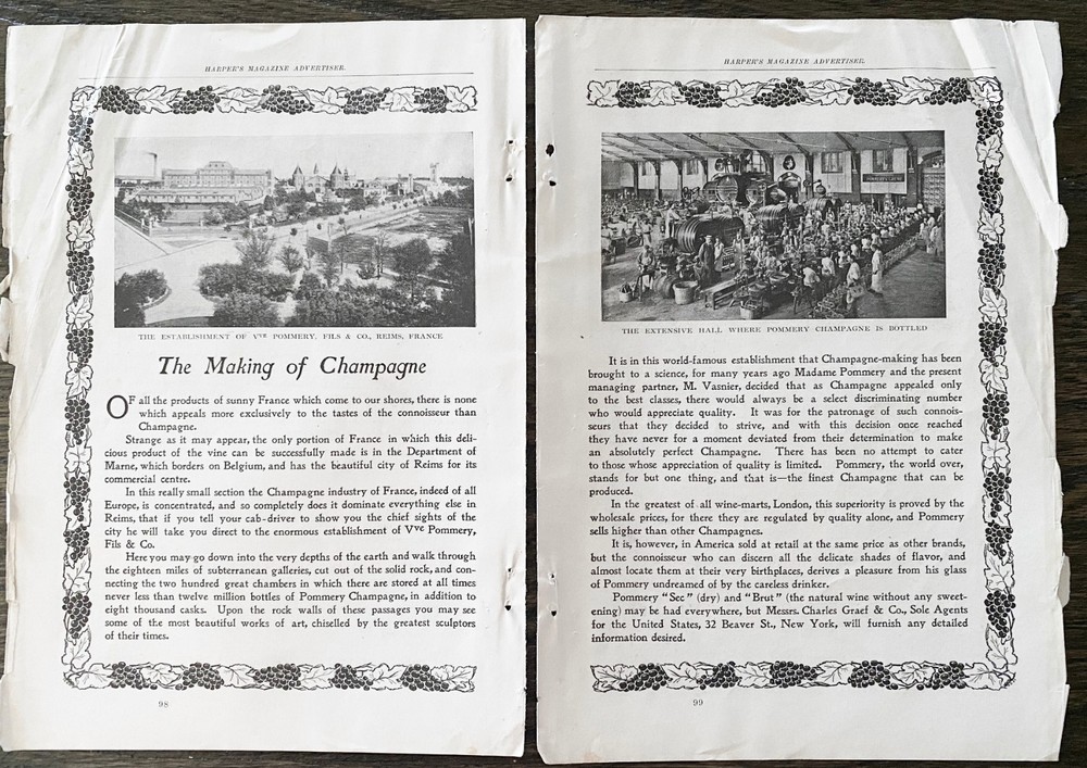 Vve Pommery Fils&Co.Reims,France MAKING OF CHAMPAGNE 2pg Vtg 1899 Photo Print Ad