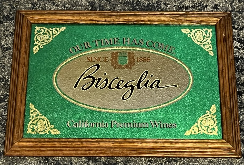 Bisceglia Wine Mirror Bar Sign – California Premium Wines – Wood Frame