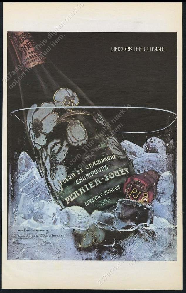1985 Perrier Jouet Fleur de Champagne 1973 bottle photo BIG vintage print ad