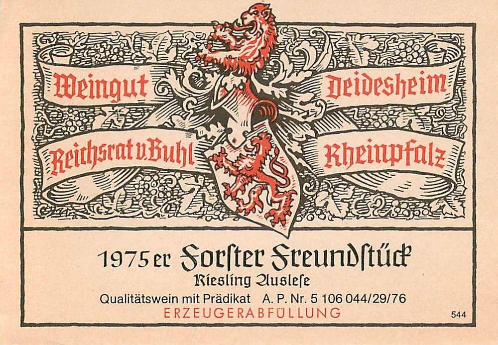Reichsrat von Buhl Forster Freundstuck Riesling 1970s 1975 Vtg Wine Label