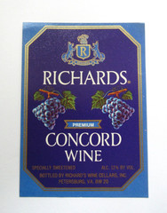 Vintage Unused Richards Concord Wine Label Petersburg VA Original 1950s USA