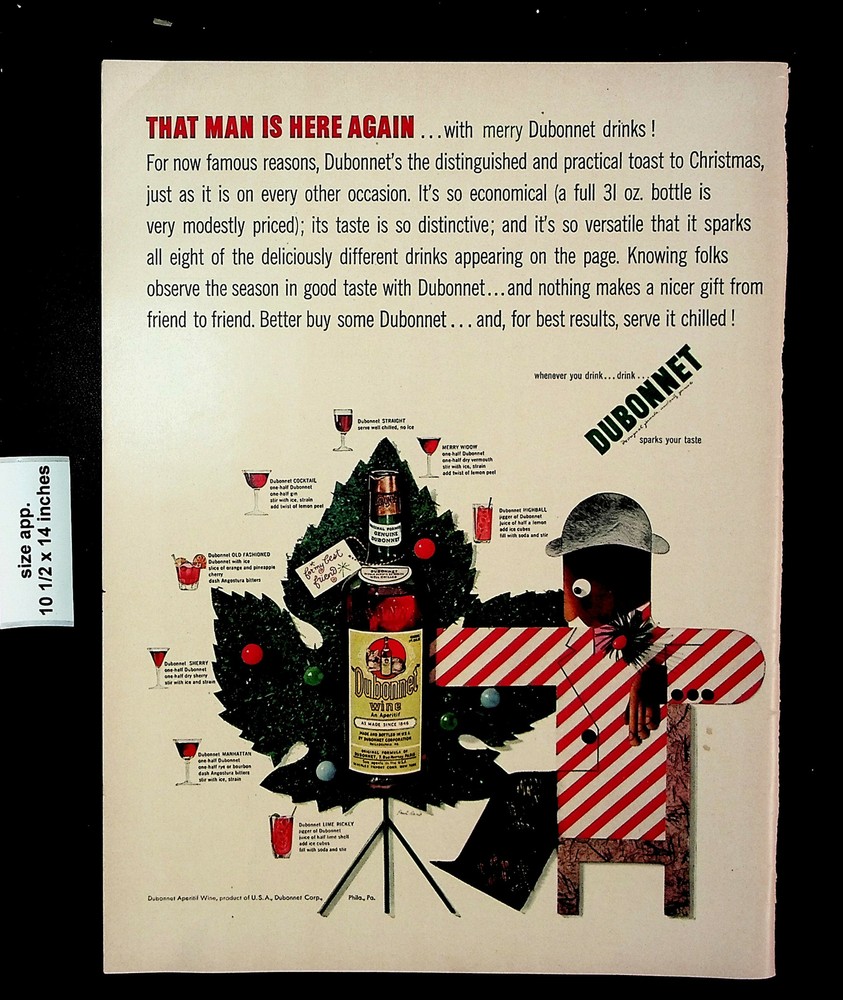 1942 Dubonnet Wine Christmas Toast Vintage Print Ad 25266