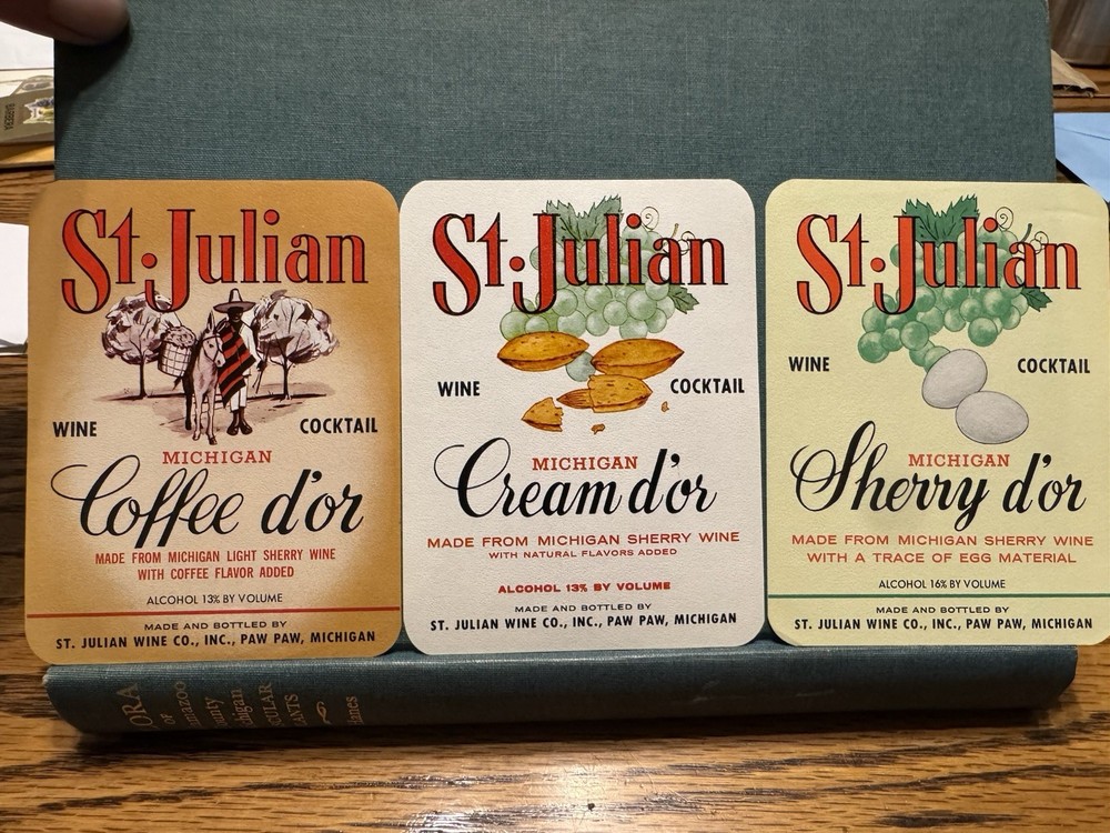 3 St Julian Wine Bottle Labels Unique Paw Paw Mich Unused Mi Michigan