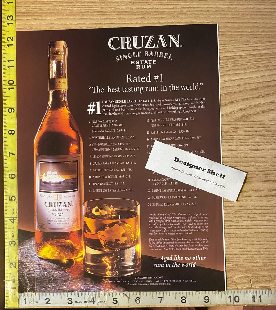 Cruzan Single Barrel Estate Rum #1 Rated 2000 Print Advertisement
