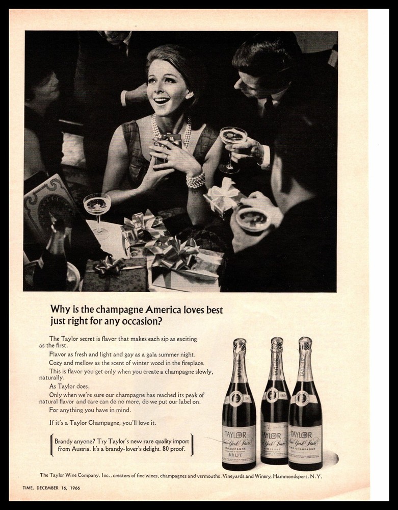 1966 Taylor Wine Company Hammondsport New York Pink Champagne Brut Print Ad