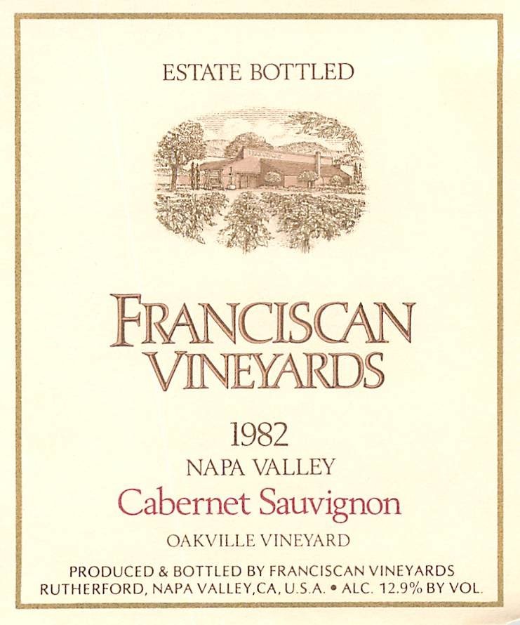 Franciscan Vineyards Cabernet Sauvignon Napa Valley CA 1982 1980s Vtg Wine Label