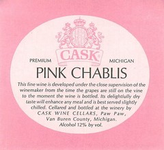 Cask Wine Cellars Pink Chablis Paw Paw Van Buren MI 1970s 1980s Vtg Wine Label