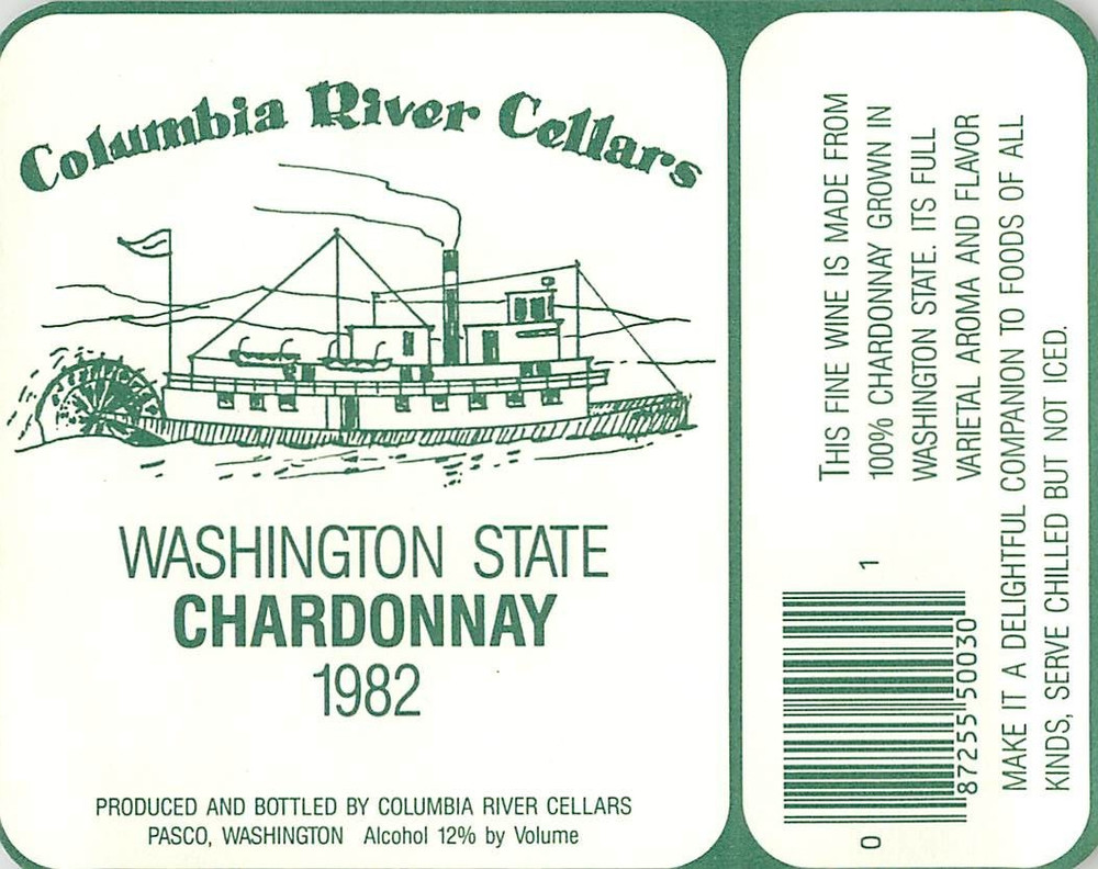 Columbia River Cellars Chardonnay Pasco WA 1982 1980s Vtg Wine Label