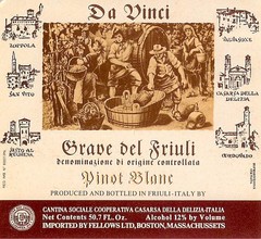 Casarsa Da Vinci Pinot Blanc Grave del Friuli Italy 1970s 1980s Vtg Wine Label