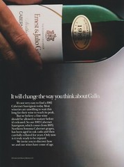 1989 Ernest & Julio Gallo Wine – Bottle Pour To Glass – 2 Page Print Ad Photo