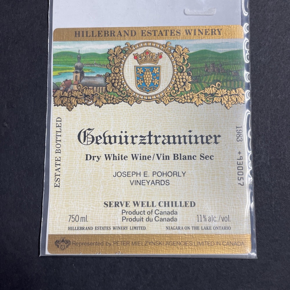 Vintage 1983 Hillebrand Estates Gewurztraminer UNUSED Paper Label Niagara Q1941