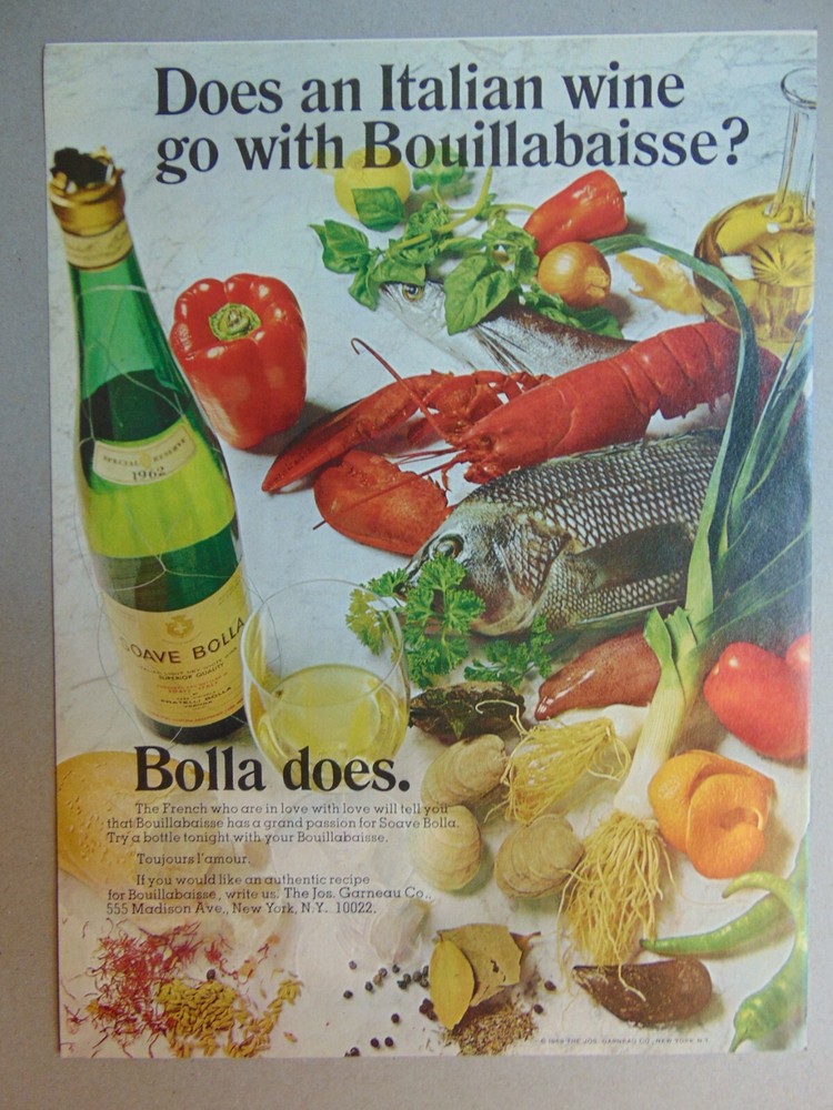1973 BOLLA WINE Goes with Bouillabaisse! art print ad