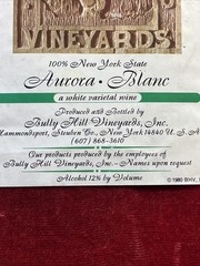 1979 “BULLY HILL VINEYARDS” Aurora Blanc WINE LABEL Hammondsport NY “Names” BHV