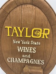 Vintage TAYLOR New York State WINES and CHAMPAGNES Barrel Bar Sign ManCave decor
