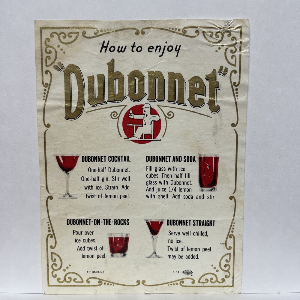How to Enjoy Dubonnet Quinquina Mixed Drink, Cocktail Recipe Label Ad