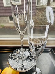 Perrier Jouet White PJ Champagne Flute France Rare Barware Signed Set Of 2