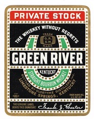 C1940 WHISKEY BOTTLE LABEL GREEN RIVER LIMESTONE SPRINGS KENTUCKY PRIVATE STOCK