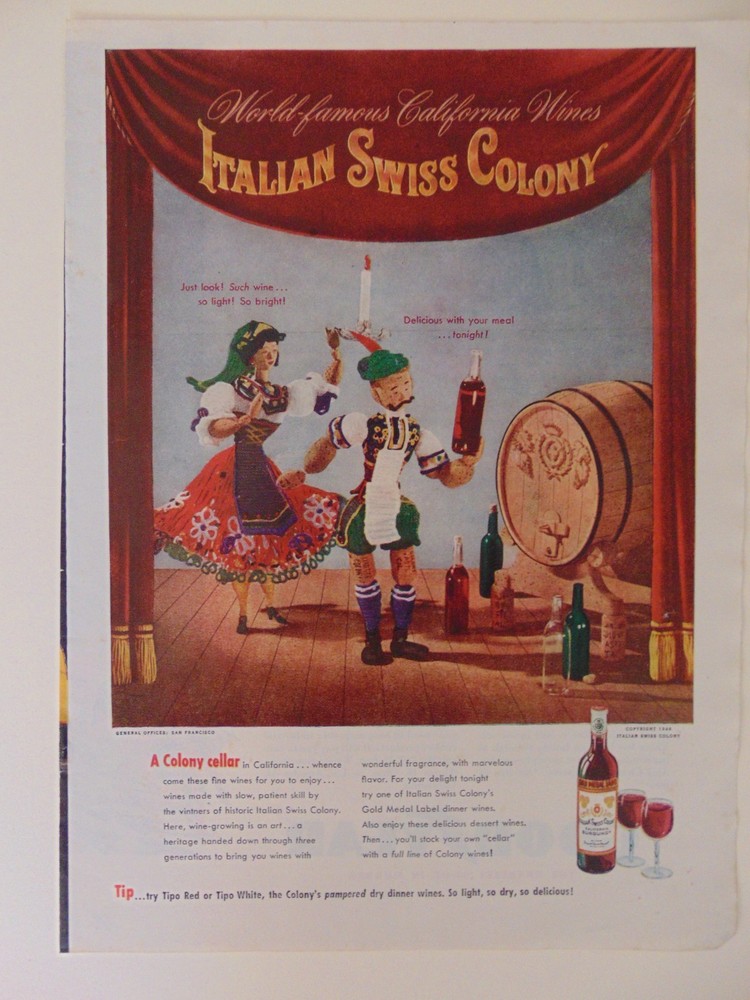 1946 ITALIAN SWISS COLONY WINE~ magazine print ad