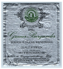 1970&rsquo;s-80&rsquo;s Rheinpfalz Grauer Trocken German Wine Label Original S18E