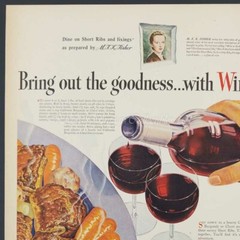 1945 California Red Wine Burgundy Claret Dinner Food photo art decor print ad
