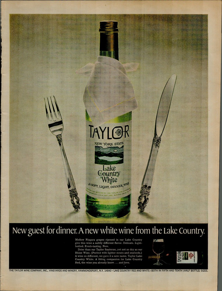1968 Taylor White Wine Red Wine Fork Knife Vintage Print Ad 3398
